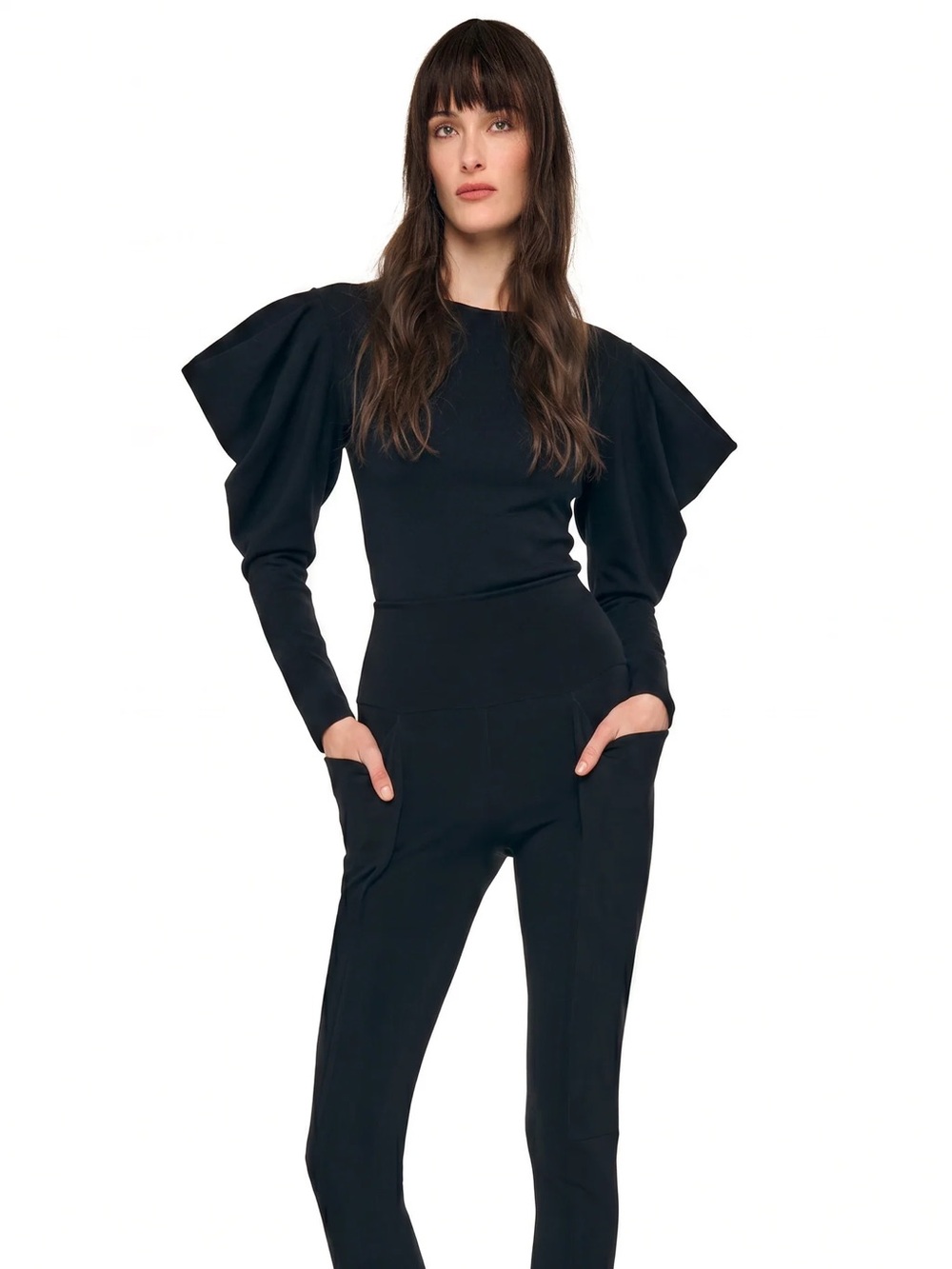 Norma Kamali Grey Wingsleeve Top Sculptural Cotton Long Sleeve minimal size M